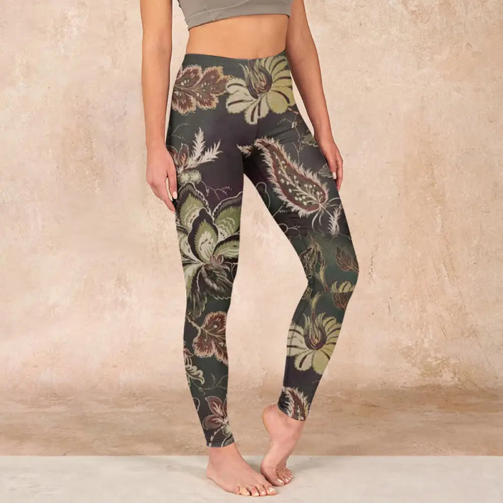 BWOOOH printed yoga leggings - Olive Florals Print Sports Fitness Leggi