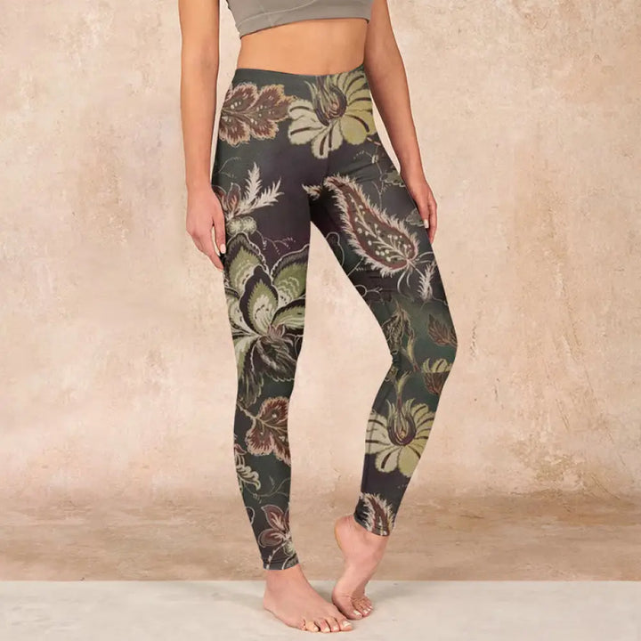 BWOOOH printed yoga leggings - Olive Florals Print Sports Fitness Leggi