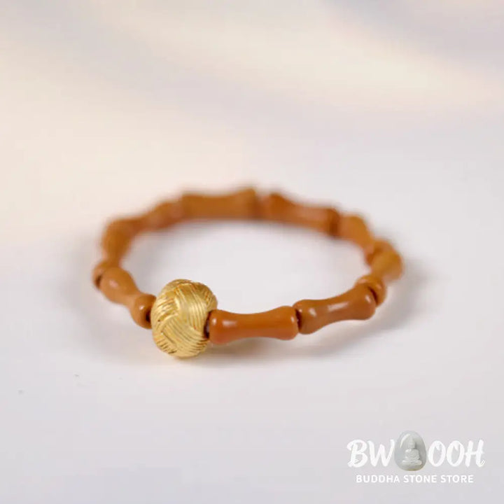 Buddha Stones Olive Pit Bead Copper Coin Inner Strength Ring - Ring