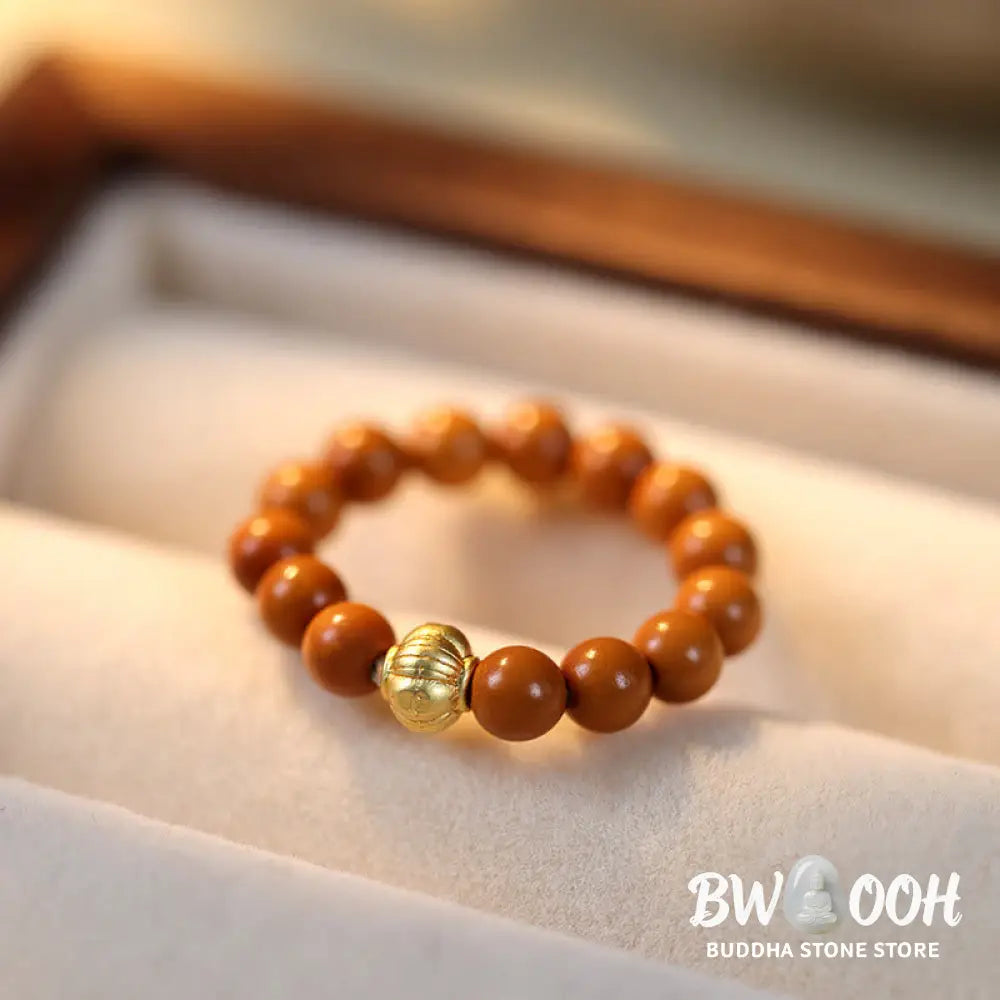 Buddha Stones Olive Pit Bead Copper Coin Inner Strength Ring - Ring
