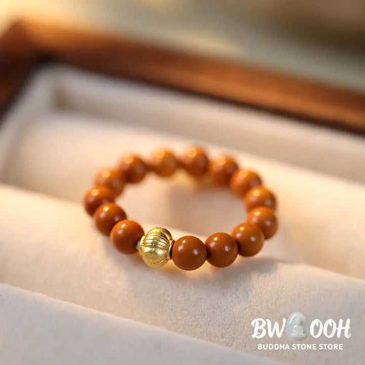 Buddha Stones Olive Pit Bead Copper Coin Inner Strength Ring - Ring