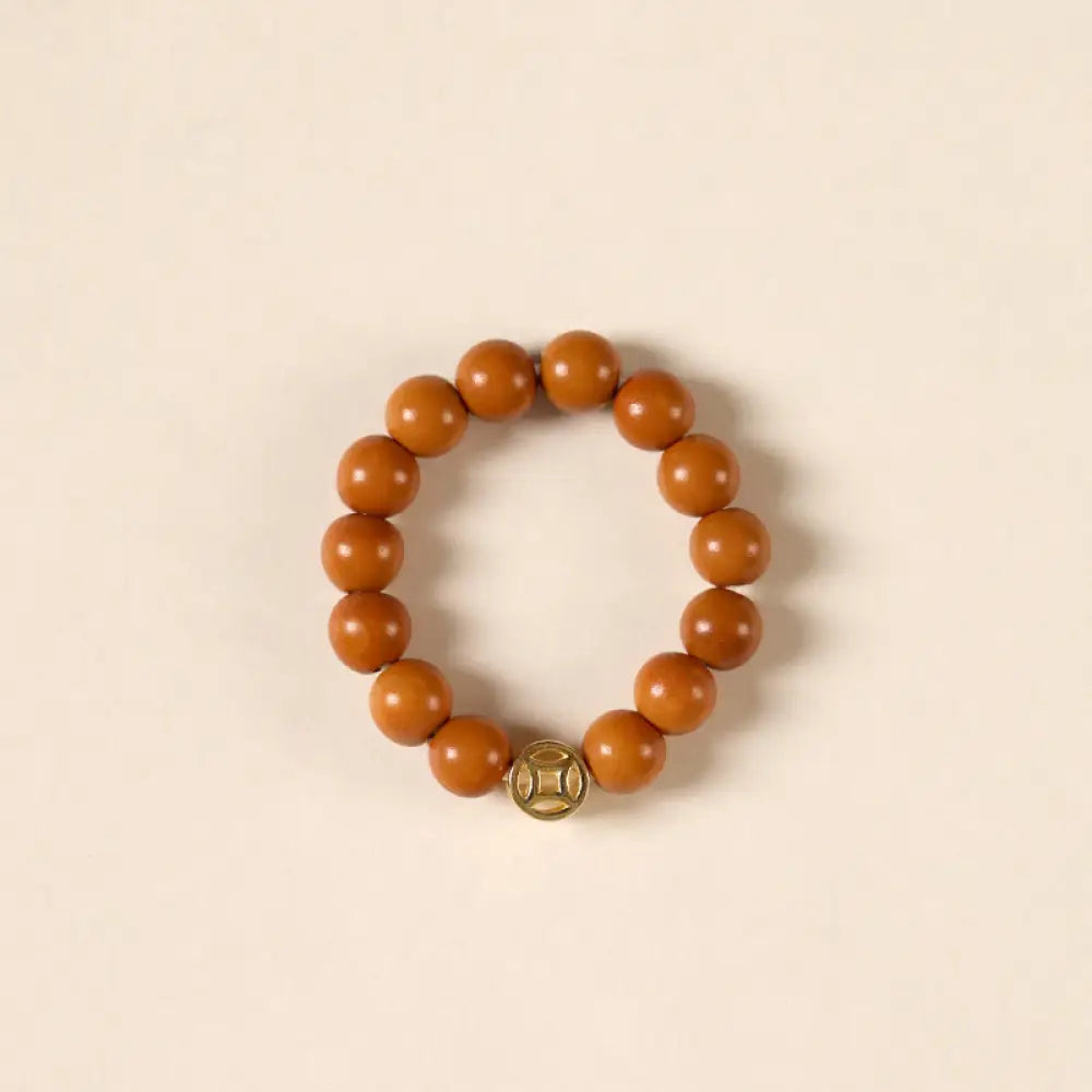 Buddha Stones Olive Pit Bead Copper Coin Inner Strength Ring - Copper Coin / 4mm - Ring