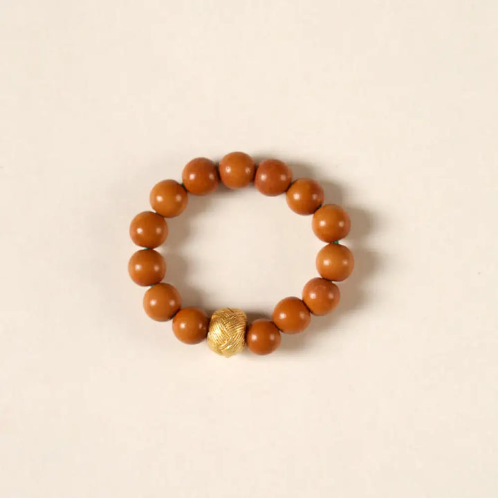 Buddha Stones Olive Pit Bead Copper Coin Inner Strength Ring - Copper Bead / 4mm - Ring