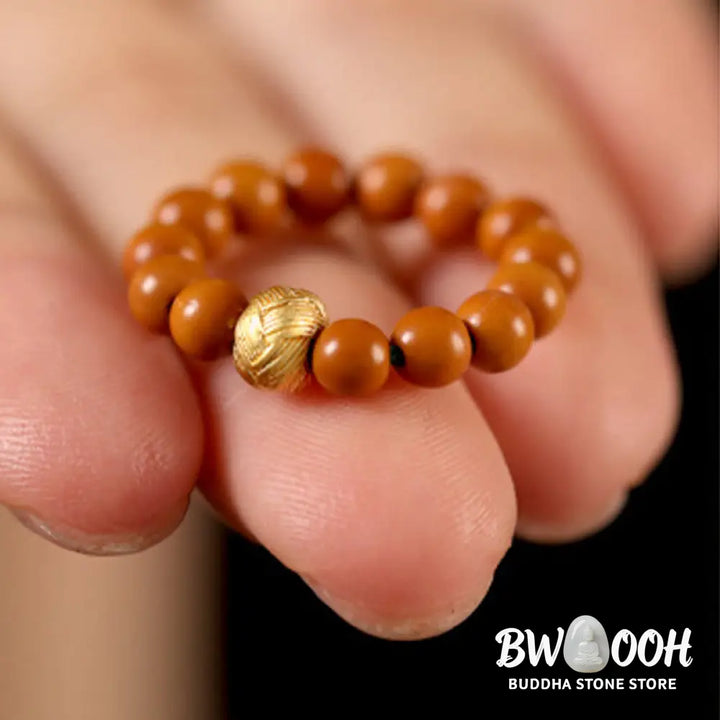 Buddha Stones Olive Pit Bead Copper Coin Inner Strength Ring - Ring