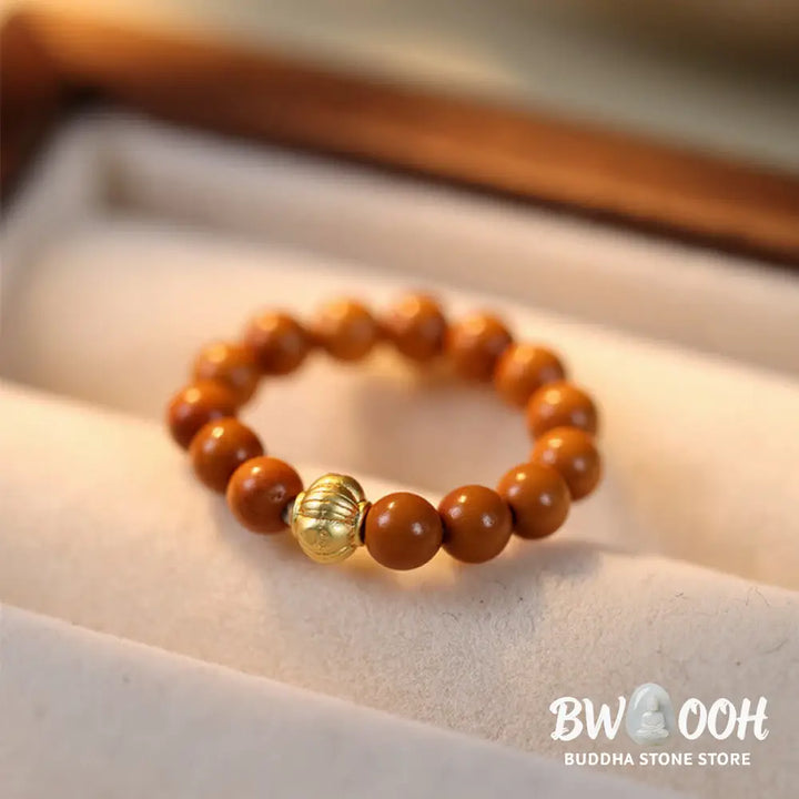 Buddha Stones Olive Pit Bead Copper Coin Inner Strength Ring - Ring