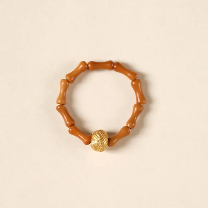 Buddha Stones Olive Pit Bead Copper Coin Inner Strength Ring - Copper Bead / 6mm - Ring