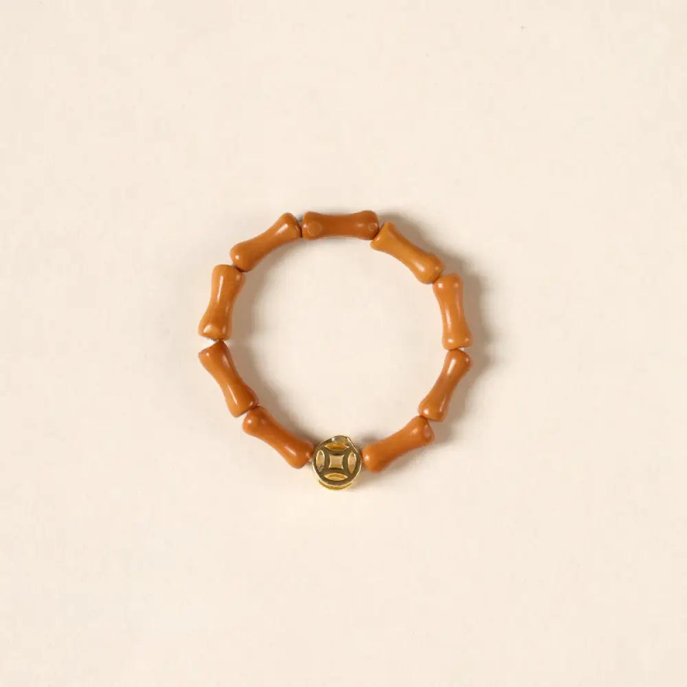 Buddha Stones Olive Pit Bead Copper Coin Inner Strength Ring - Copper Coin / 6mm - Ring