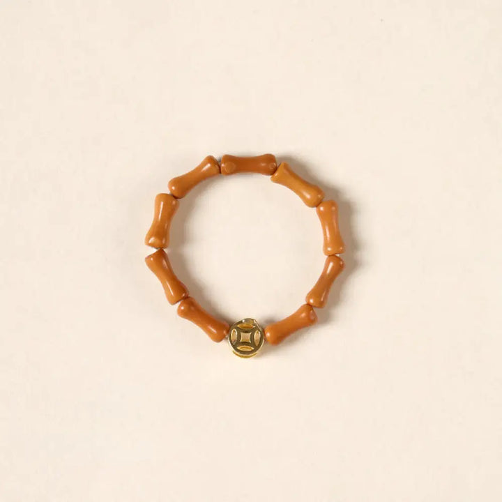 Buddha Stones Olive Pit Bead Copper Coin Inner Strength Ring - Copper Coin / 6mm - Ring