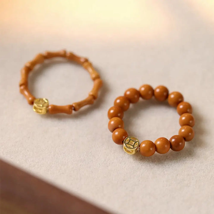 BWOOOH Olive Pit Bead Copper Coin Inner Strength Ring — Copper spiritual jewelry for spiritual healing and mindful living