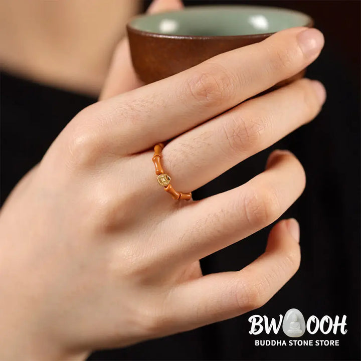 Buddha Stones Olive Pit Bead Copper Coin Inner Strength Ring - Ring