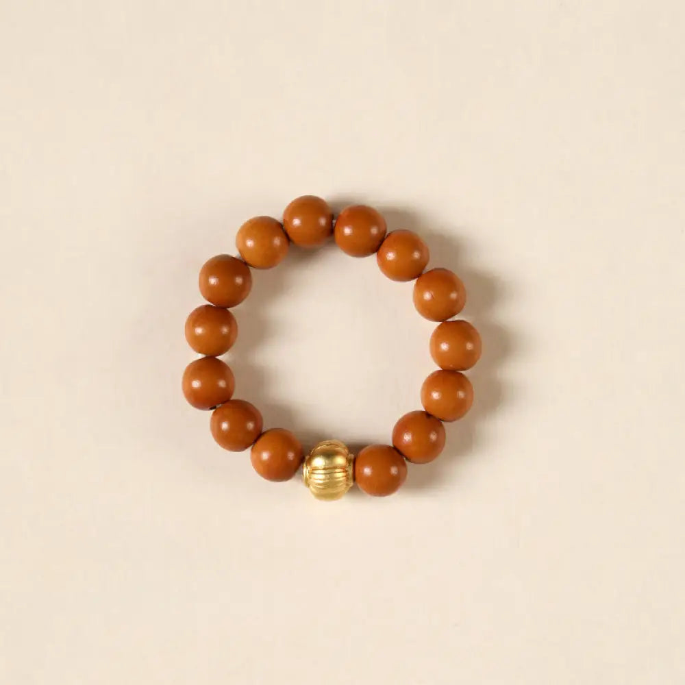 Buddha Stones Olive Pit Bead Copper Coin Inner Strength Ring - Lantern Pattern / 4mm - Ring