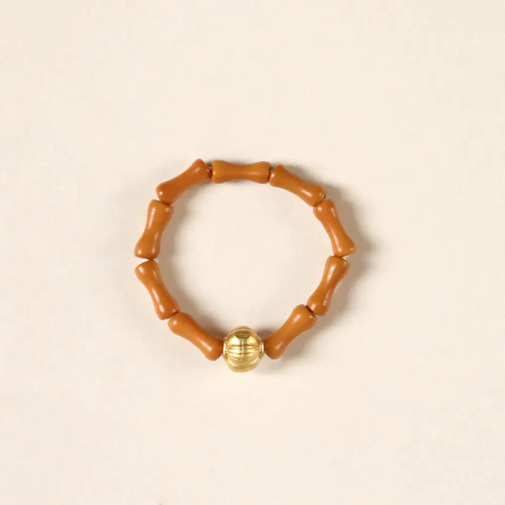 Buddha Stones Olive Pit Bead Copper Coin Inner Strength Ring - Lantern Pattern / 6mm - Ring