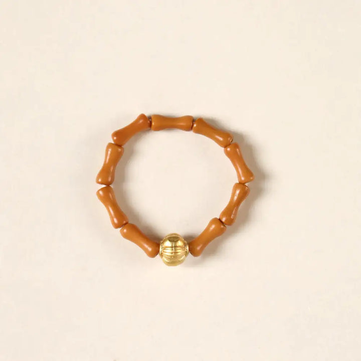 Buddha Stones Olive Pit Bead Copper Coin Inner Strength Ring - Lantern Pattern / 6mm - Ring