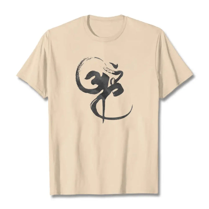 Buddha Stones Om Design Cotton Tee T-shirt - Bisque / S - T-Shirts