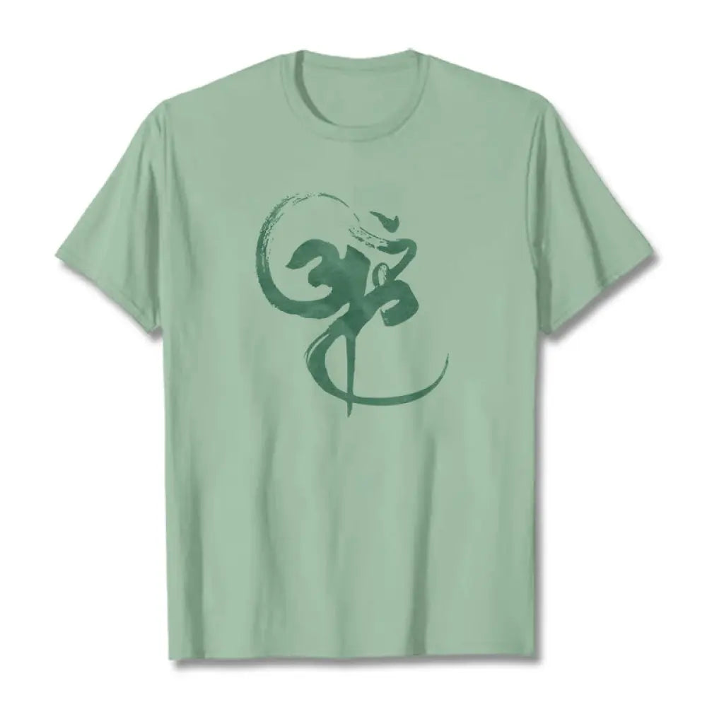 Buddha Stones Om Design Cotton Tee T-shirt - PaleGreen / S - T-Shirts