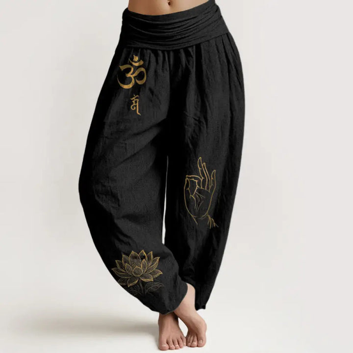 BWOOOH lotus print harem pants - Om Dhi Symbols Lotus Buddha&