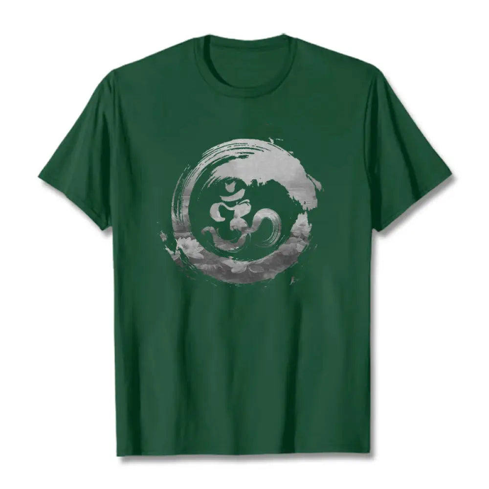 Buddha Stones Om Lotus Cotton Tee T-shirt - ForestGreen / S - T-Shirts