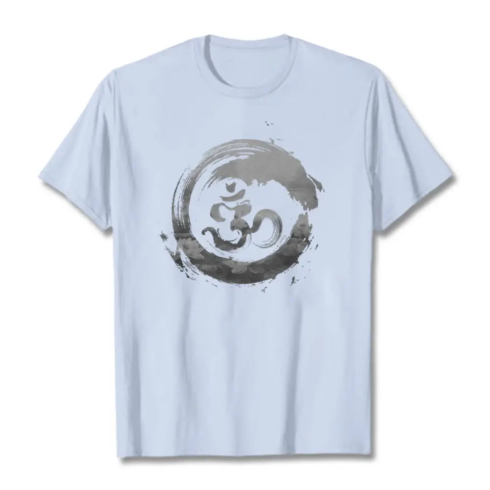 Buddha Stones Om Lotus Cotton Tee T-shirt - LightCyan / S - T-Shirts