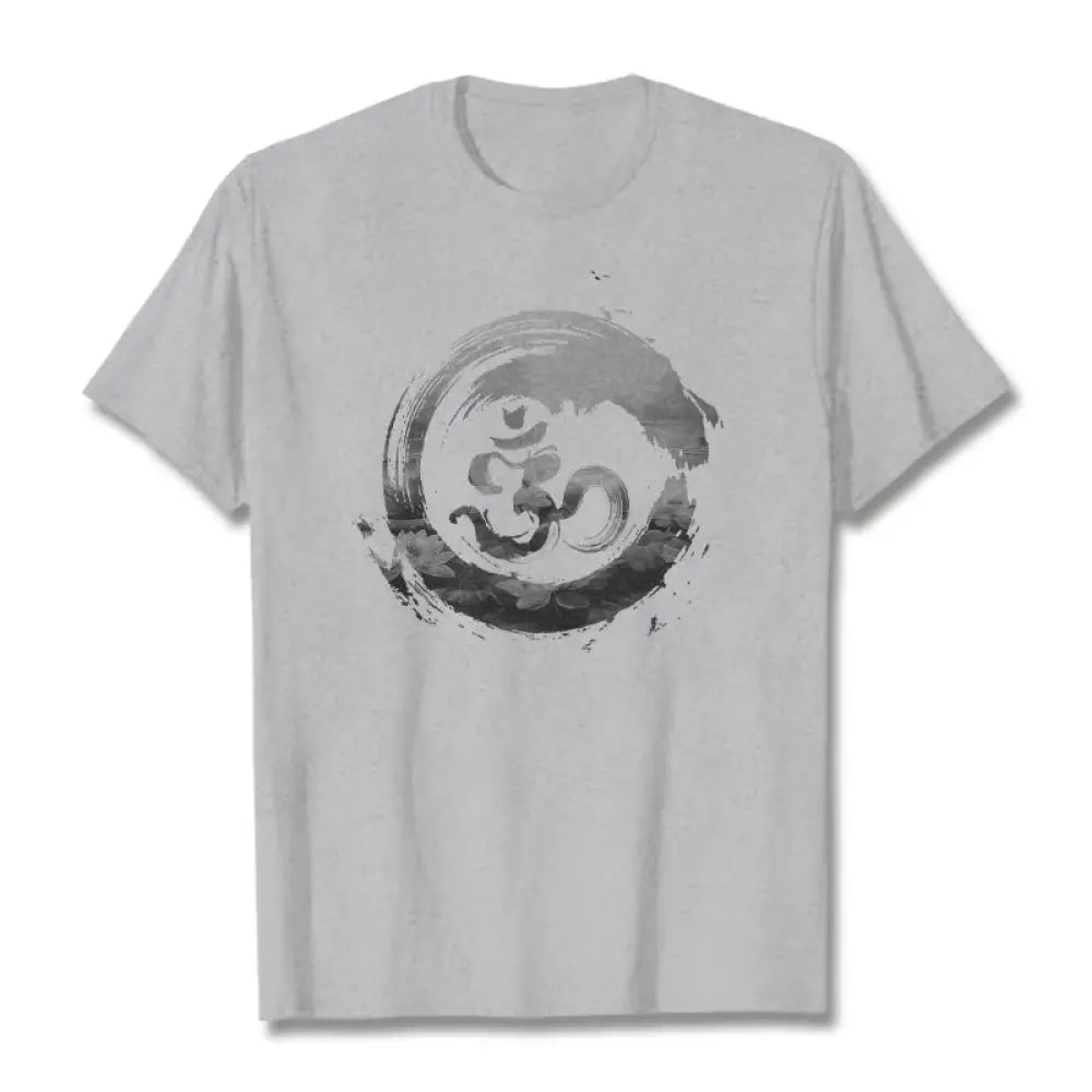 Buddha Stones Om Lotus Cotton Tee T-shirt - LightGrey / S - T-Shirts