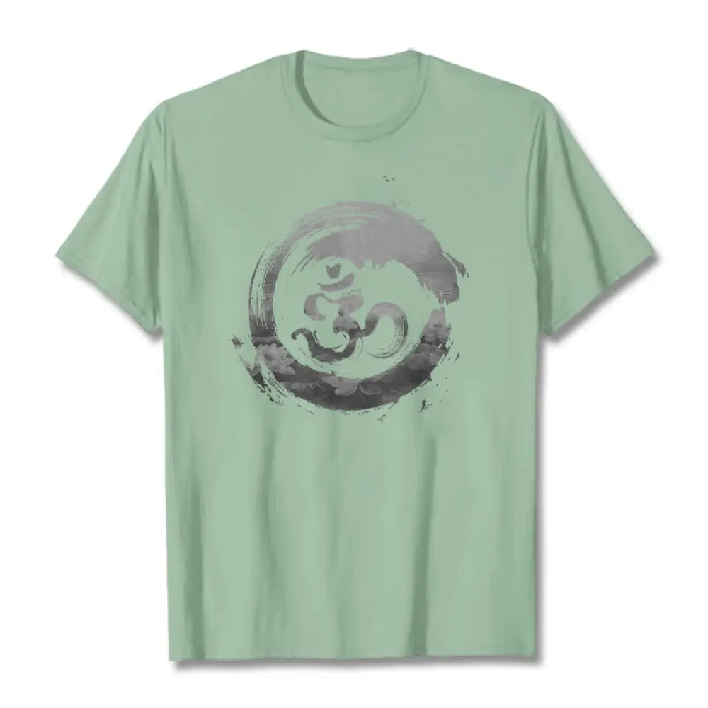 Buddha Stones Om Lotus Cotton Tee T-shirt - PaleGreen / S - T-Shirts