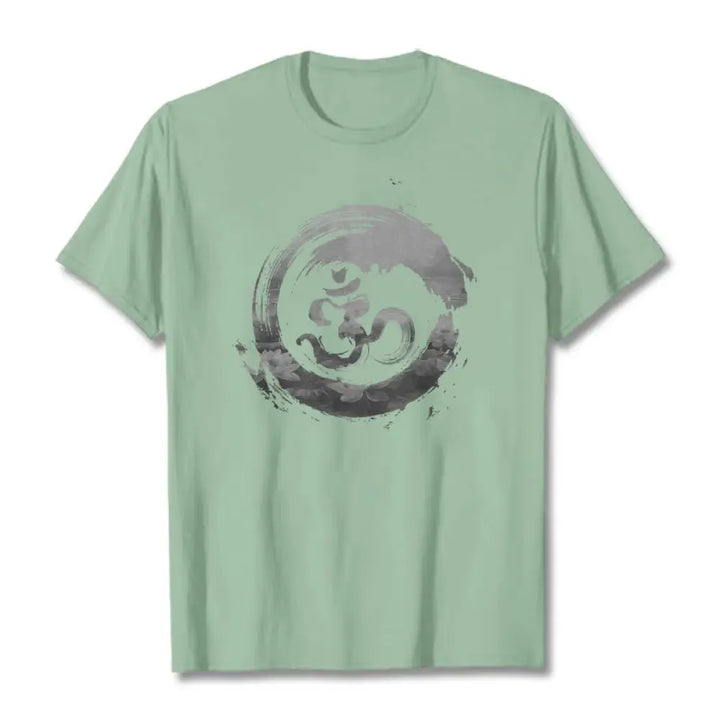 Buddha Stones Om Lotus Cotton Tee T-shirt - PaleGreen / S - T-Shirts