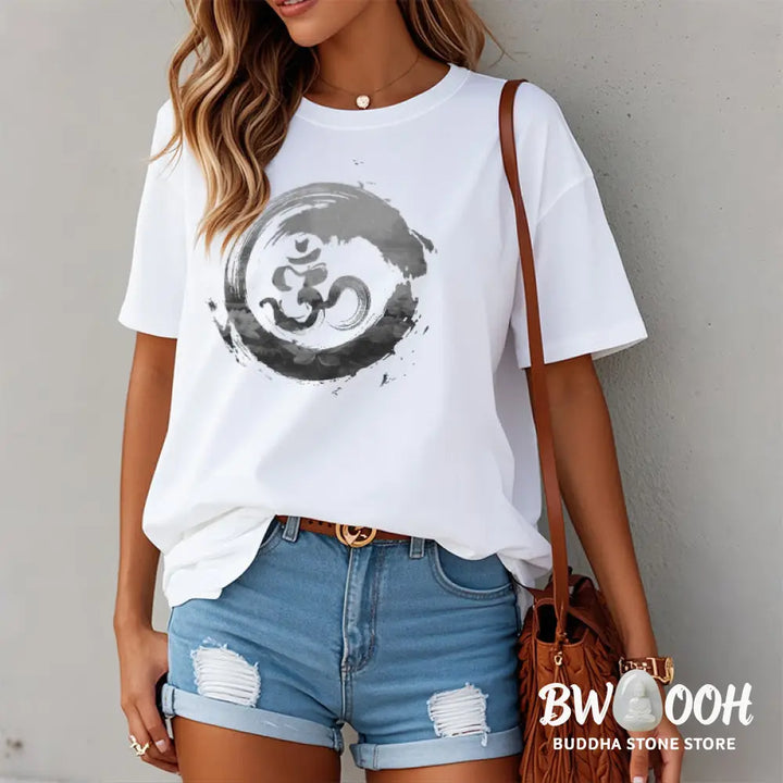 Buddha Stones Om Lotus Cotton Tee T-shirt - T-Shirts