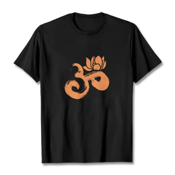 Buddha Stones OM Lotus Flower Cotton Tee T-shirt - Black / S - T-Shirts