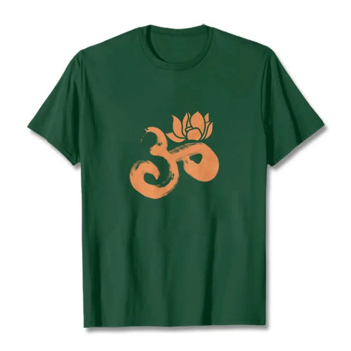 Buddha Stones OM Lotus Flower Cotton Tee T-shirt - ForestGreen / S - T-Shirts