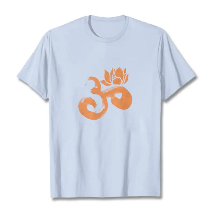 Buddha Stones OM Lotus Flower Cotton Tee T-shirt - LightCyan / S - T-Shirts