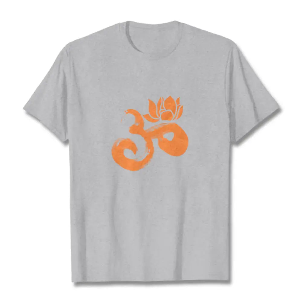 Buddha Stones OM Lotus Flower Cotton Tee T-shirt - LightGrey / S - T-Shirts