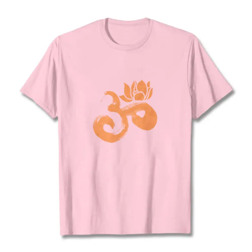 Buddha Stones OM Lotus Flower Cotton Tee T-shirt - LightPink / S - T-Shirts