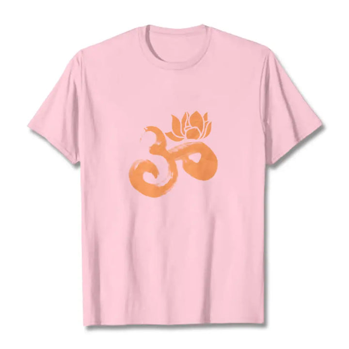 Buddha Stones OM Lotus Flower Cotton Tee T-shirt - LightPink / S - T-Shirts