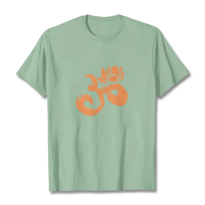 Buddha Stones OM Lotus Flower Cotton Tee T-shirt - PaleGreen / S - T-Shirts