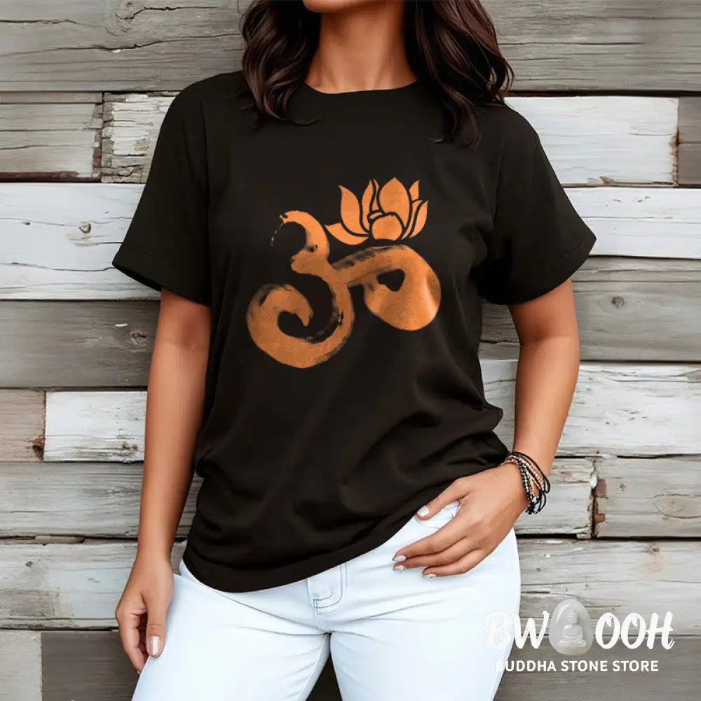 Buddha Stones OM Lotus Flower Cotton Tee T-shirt - T-Shirts