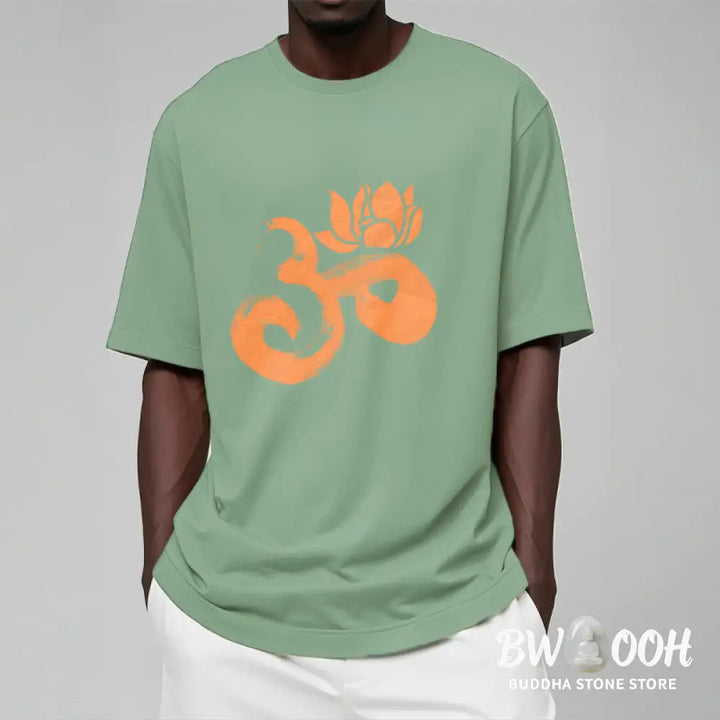 Buddha Stones OM Lotus Flower Cotton Tee T-shirt - T-Shirts