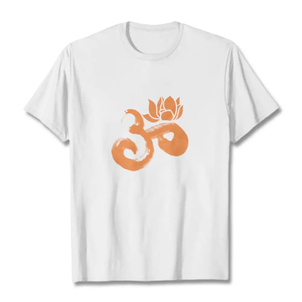 Buddha Stones OM Lotus Flower Cotton Tee T-shirt - White / S - T-Shirts