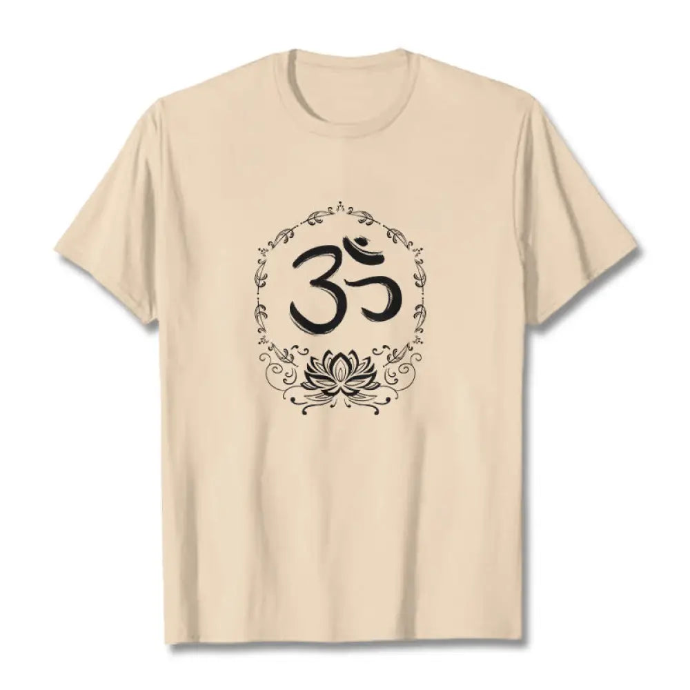 Buddha Stones OM Lotus Sketch Cotton Tee T-shirt - Bisque / S - T-Shirts