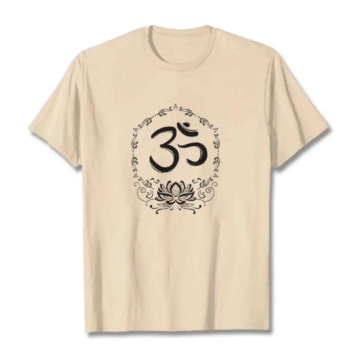 Buddha Stones OM Lotus Sketch Cotton Tee T-shirt - Bisque / S - T-Shirts