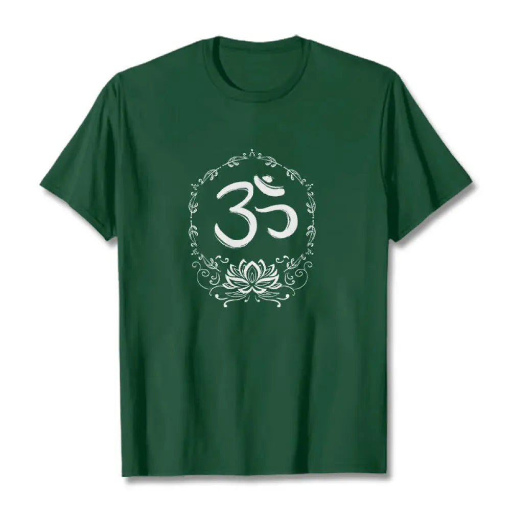 Buddha Stones OM Lotus Sketch Cotton Tee T-shirt - ForestGreen / S - T-Shirts