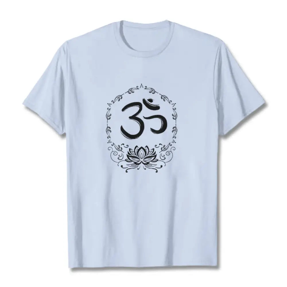 Buddha Stones OM Lotus Sketch Cotton Tee T-shirt - LightCyan / S - T-Shirts