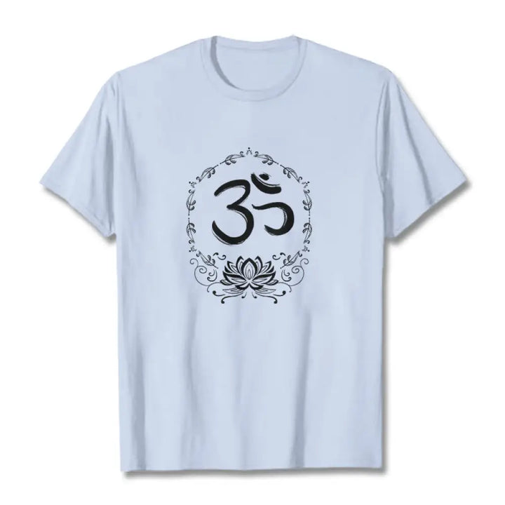 Buddha Stones OM Lotus Sketch Cotton Tee T-shirt - LightCyan / S - T-Shirts