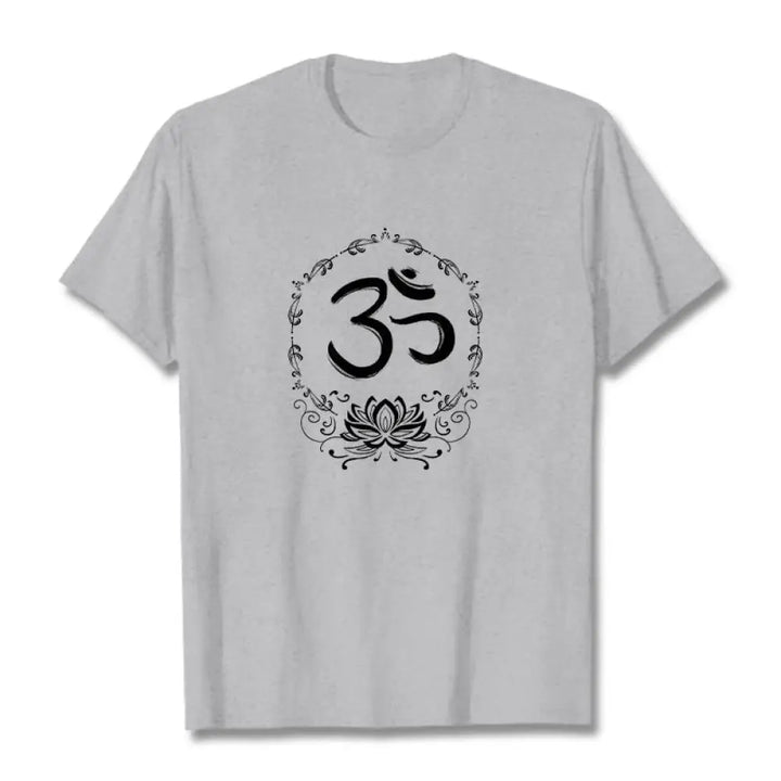 Buddha Stones OM Lotus Sketch Cotton Tee T-shirt - LightGrey / S - T-Shirts
