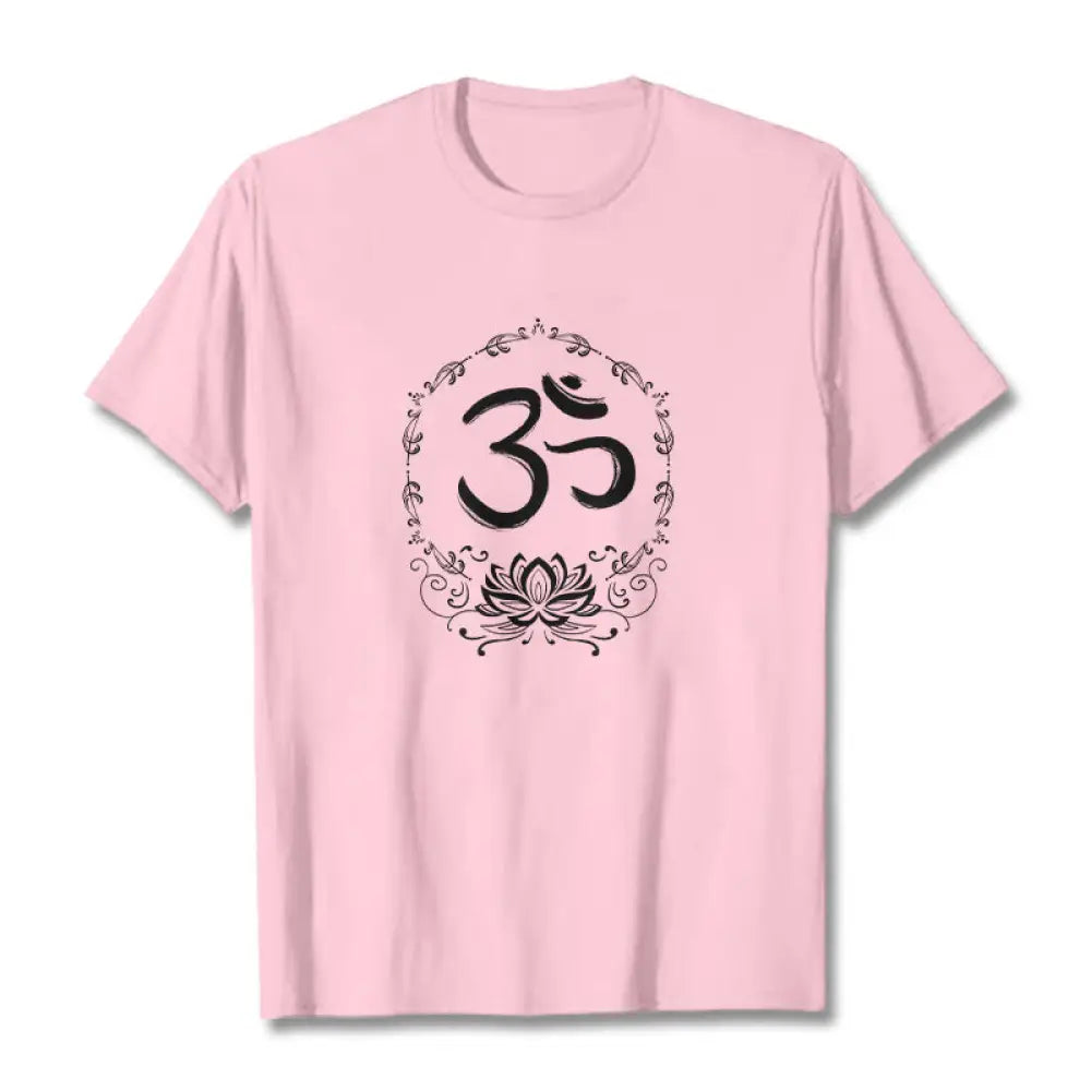 Buddha Stones OM Lotus Sketch Cotton Tee T-shirt - LightPink / S - T-Shirts