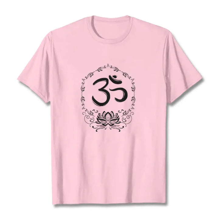 Buddha Stones OM Lotus Sketch Cotton Tee T-shirt - LightPink / S - T-Shirts