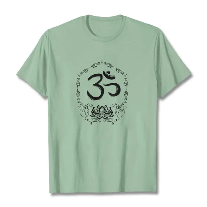 Buddha Stones OM Lotus Sketch Cotton Tee T-shirt - PaleGreen / S - T-Shirts
