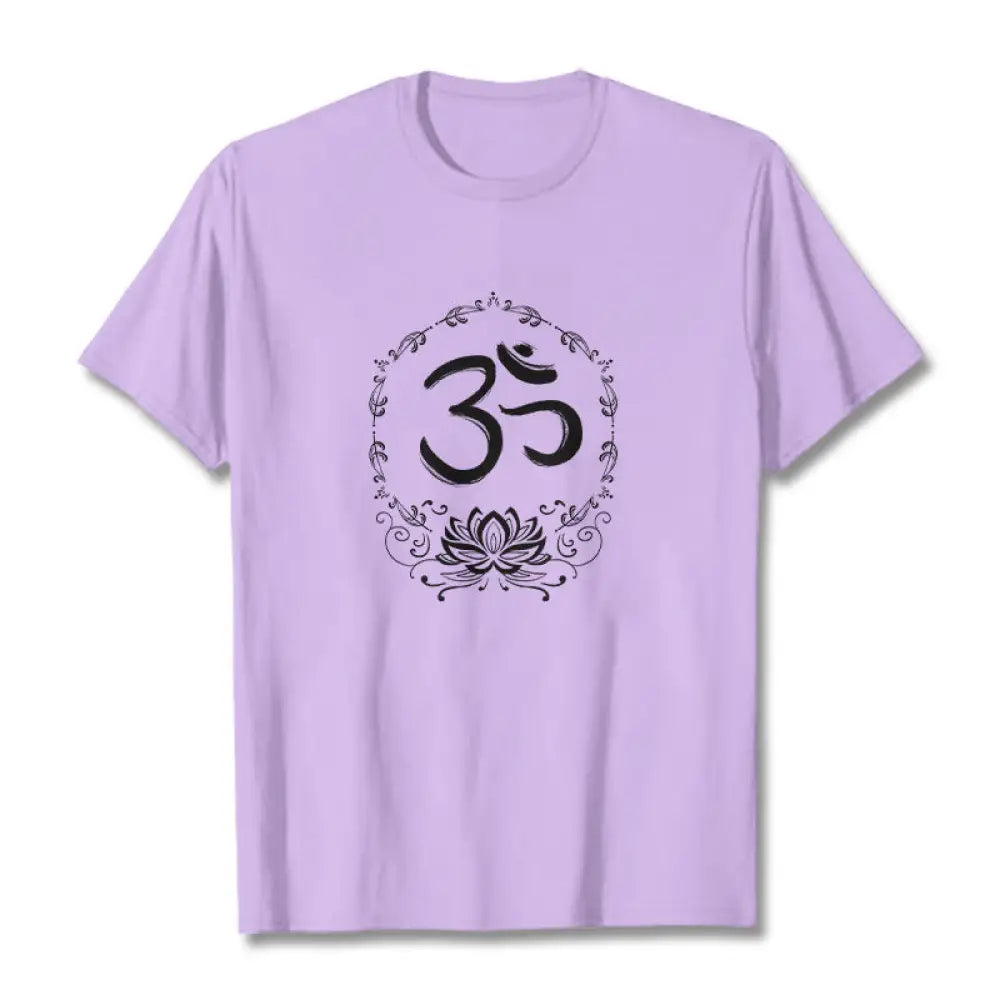Buddha Stones OM Lotus Sketch Cotton Tee T-shirt - Plum / S - T-Shirts