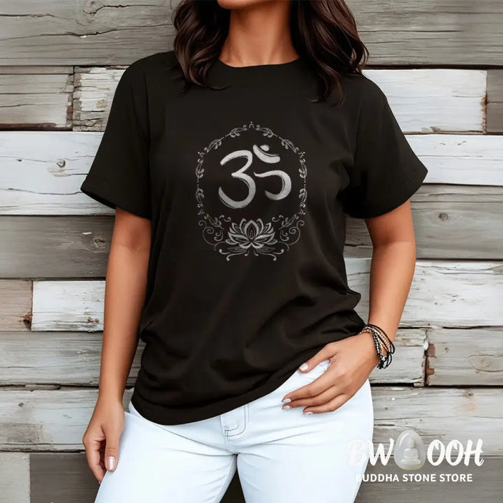 Buddha Stones OM Lotus Sketch Cotton Tee T-shirt - T-Shirts
