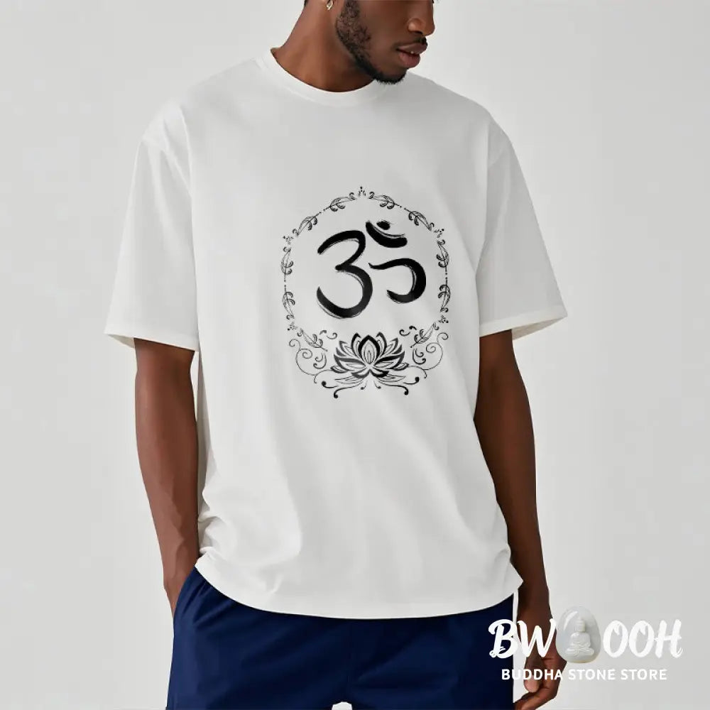 Buddha Stones OM Lotus Sketch Cotton Tee T-shirt - T-Shirts