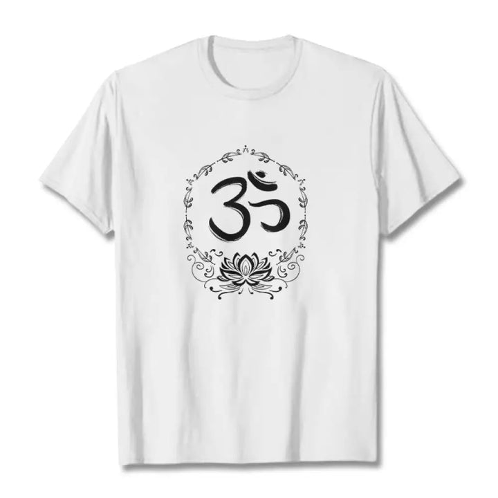 Buddha Stones OM Lotus Sketch Cotton Tee T-shirt - White / S - T-Shirts