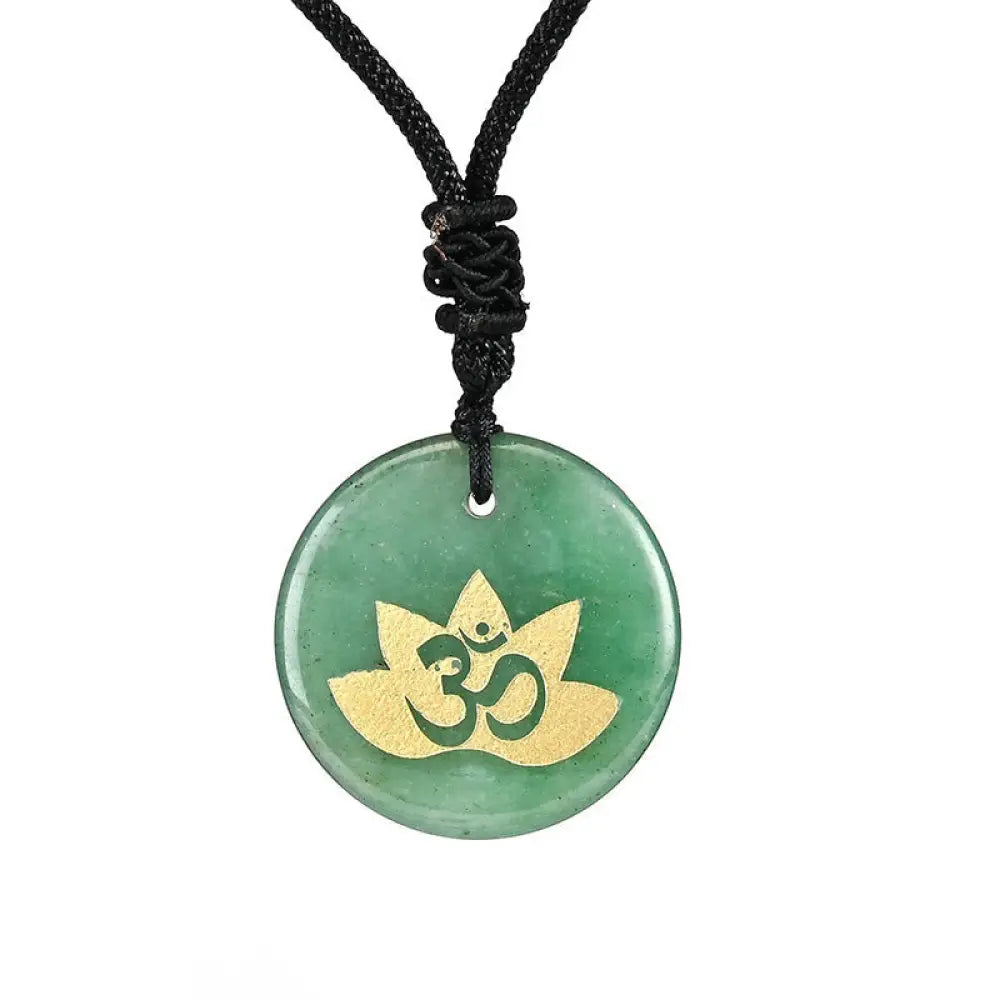 Buddha Stones OM Lotus Symbol Various Crystal Amethyst Tiger Eye Healing Necklace Pendant - BWOOOH - Green Aventurine